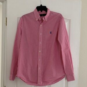Ralph Lauren Red and White Striped Button Down Shirt M